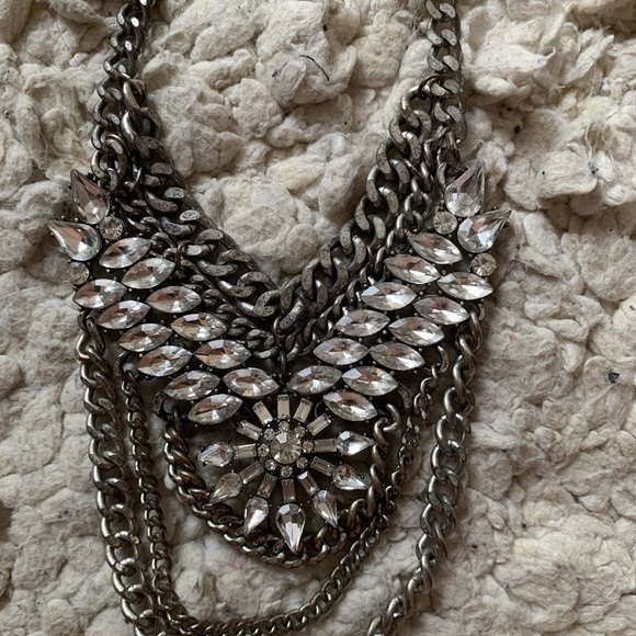 Silver rhinestone chain link adjustable statement necklace costume jewelry - Picture 2 of 6